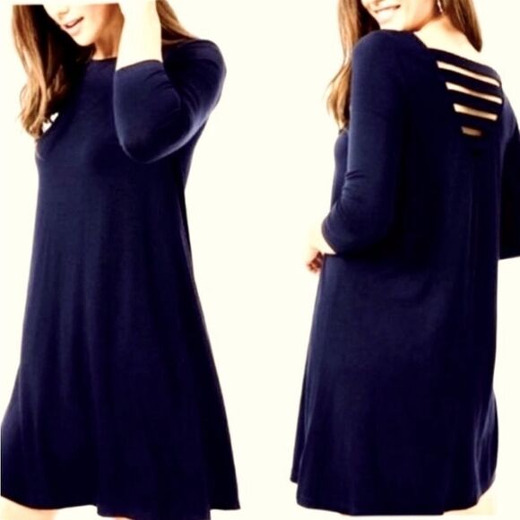 Lilly Pulitzer Navy Open Back Quarter Sleeve Dress Size Extra Small - Picture 1 of 10
